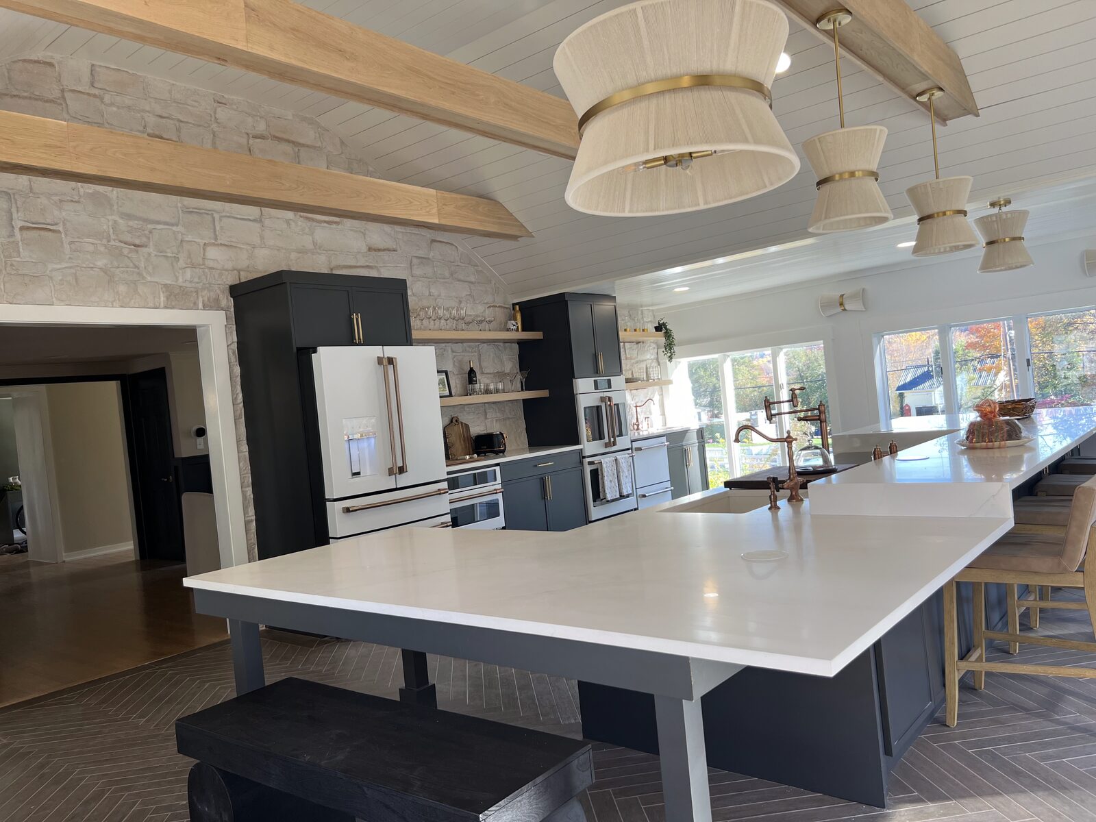 Great room with vaulted ceiling
