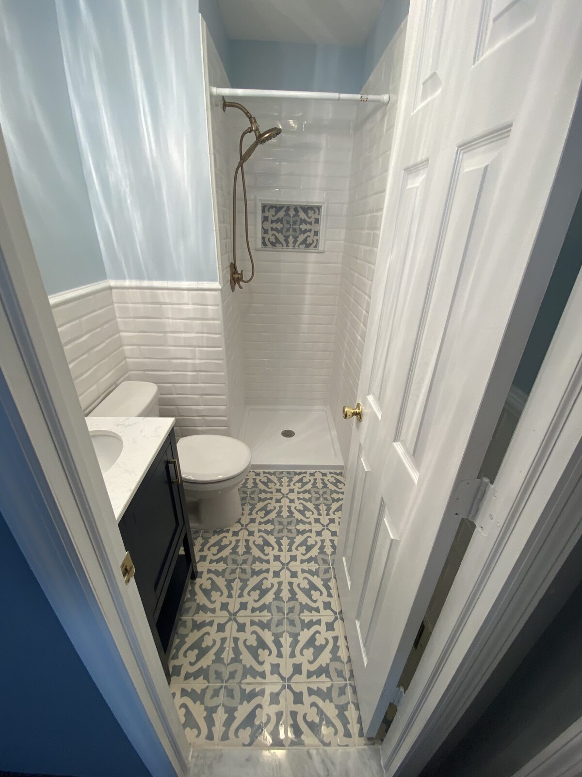 Walk-in shower and vanity