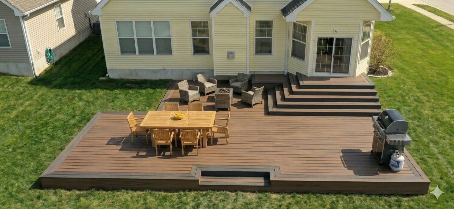 Backyard composite deck and patio